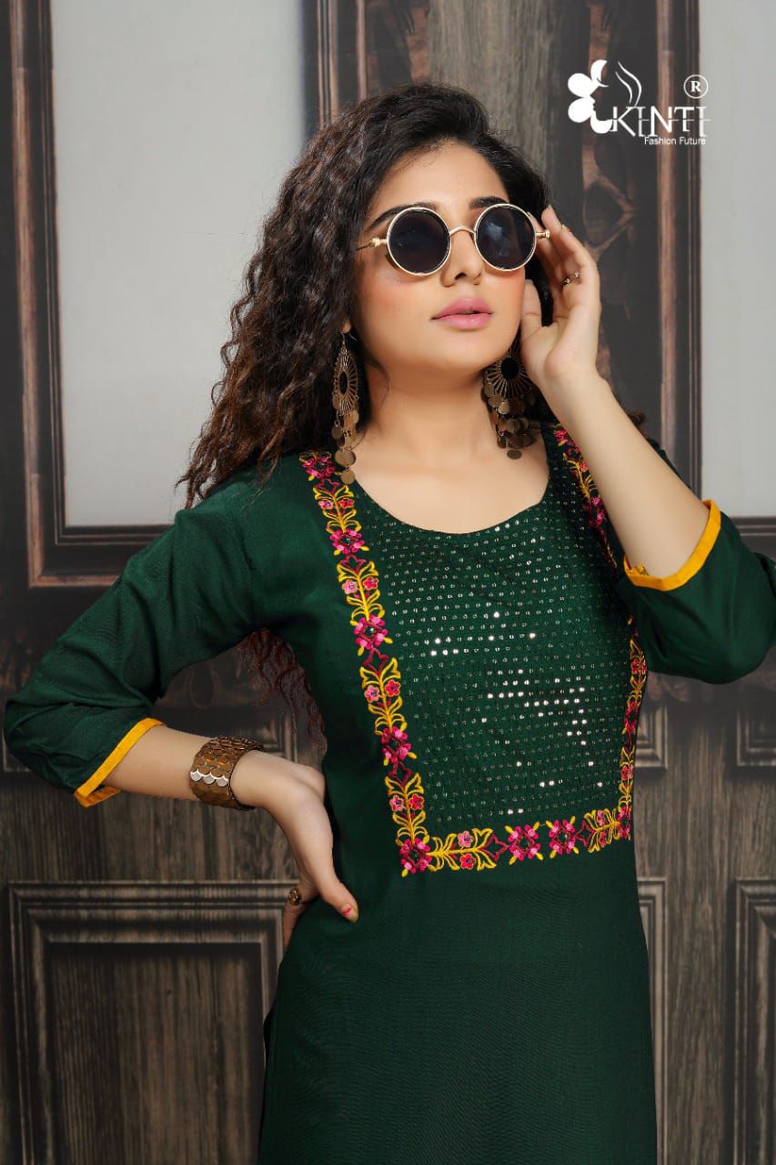 Kinti Sequence 5 Ethnic Wear Rayon Embroidery Work Kurti Collection